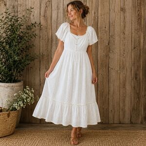 Pomander Place White Eyelet Midi Dress